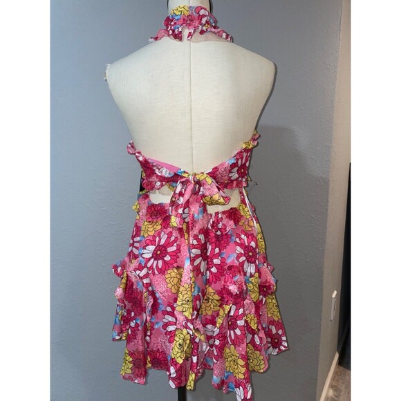 ELLIATT Women’s Themes Dress size S NWT Ruffle Floral Mini Halter Neck Tie Back - Picture 9 of 12